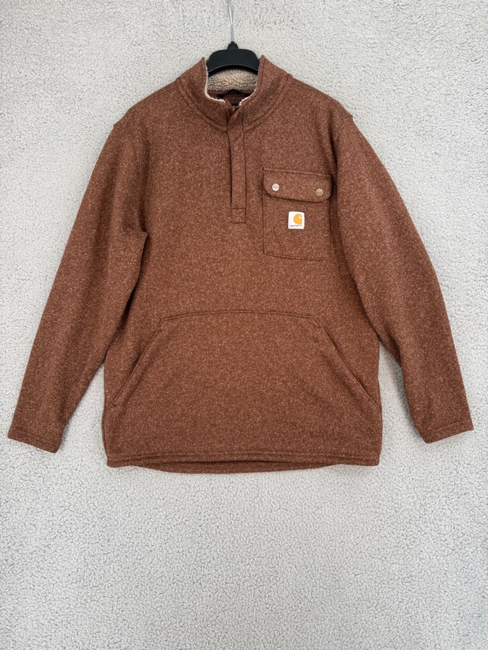 Carhartt Mens medium relaxed fit Brown Quarter Zip Sherpa Lined Pullover sweater